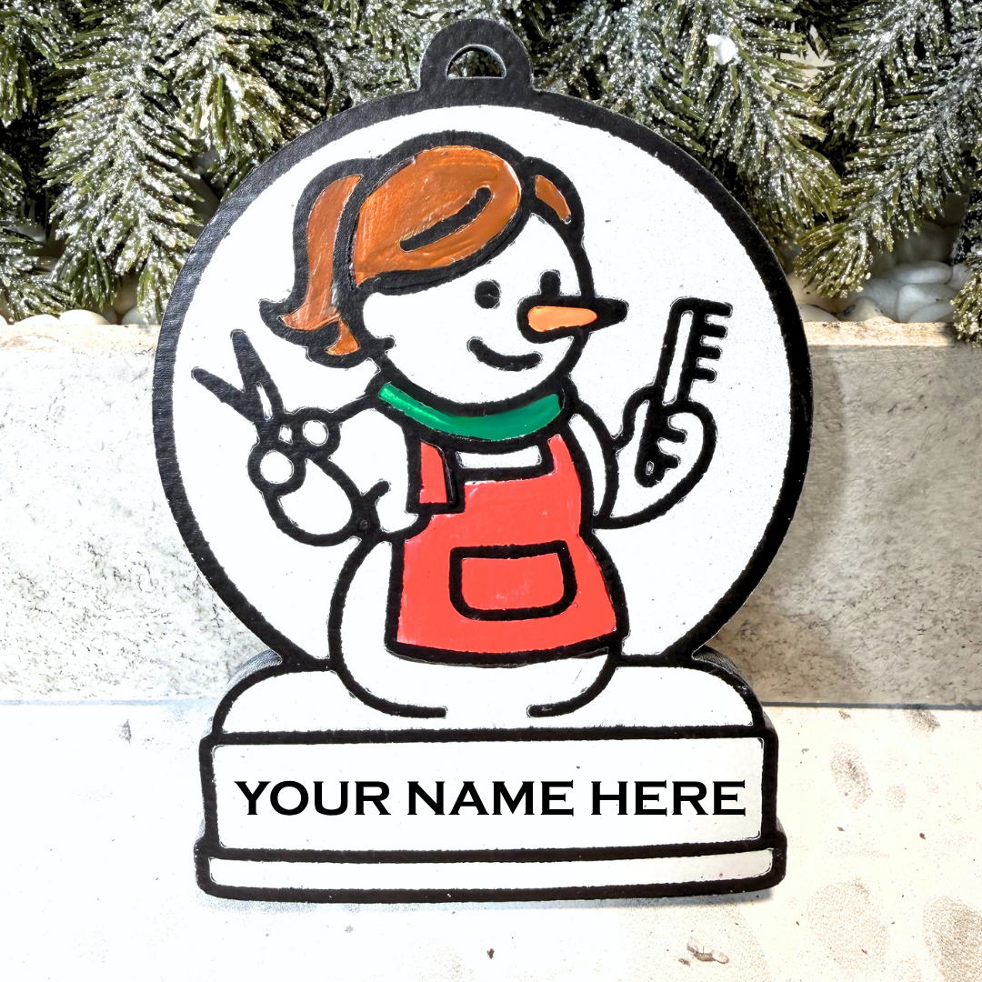 Enchanting Hairstylist Snowman Ornament—Customizable