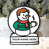 Cozy Coffee Lover Boy Snowman Ornament—Customizable