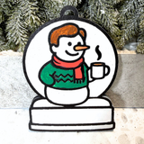 Cozy Coffee Lover Boy Snowman Ornament—Customizable