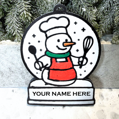 Magical Boy Chef Snowman Ornament—Customizable