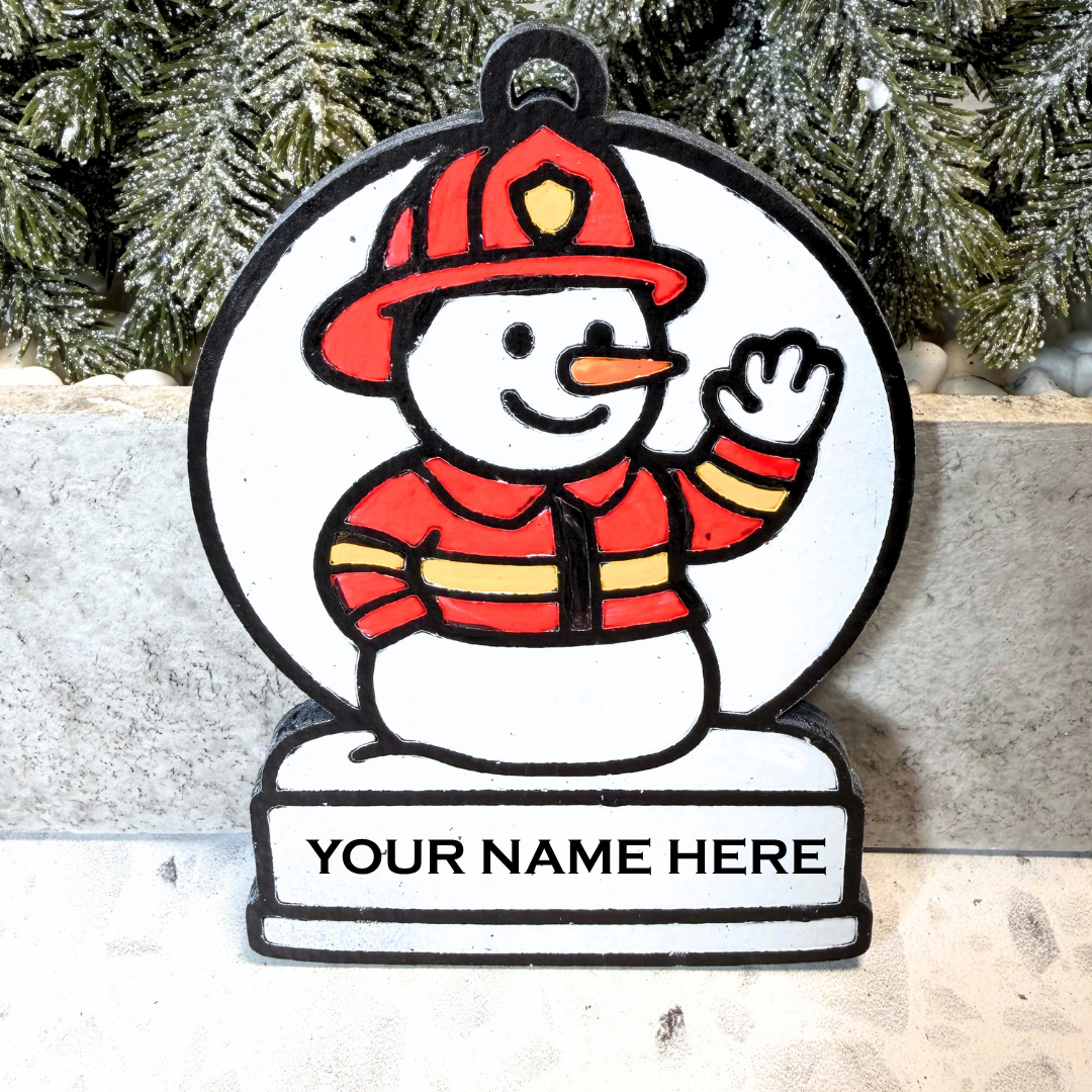 Brave Firefighter Snowman Ornament—Customizable