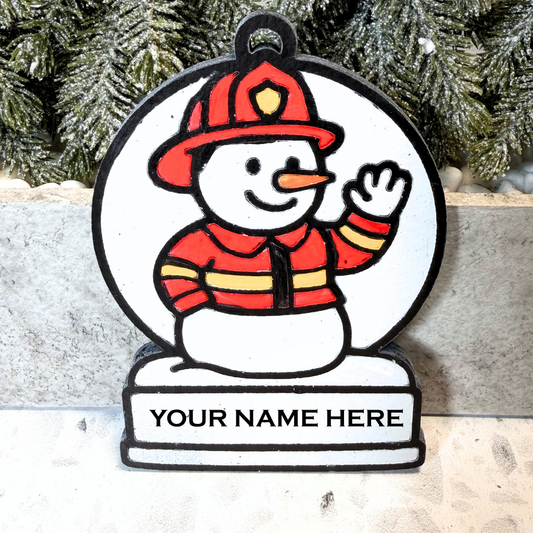 Brave Firefighter Snowman Ornament—Customizable