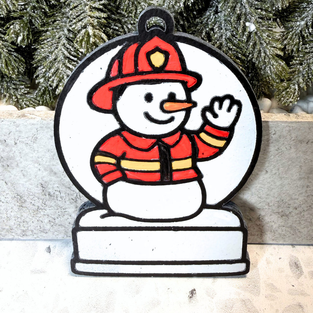 Brave Firefighter Snowman Ornament—Customizable