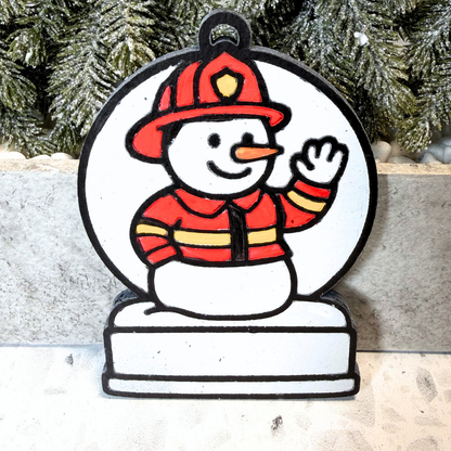 Brave Firefighter Snowman Ornament—Customizable