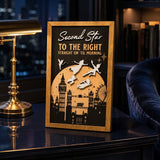 Second Star To The Right London skyline framed wood sign styled in a midnight reading nook