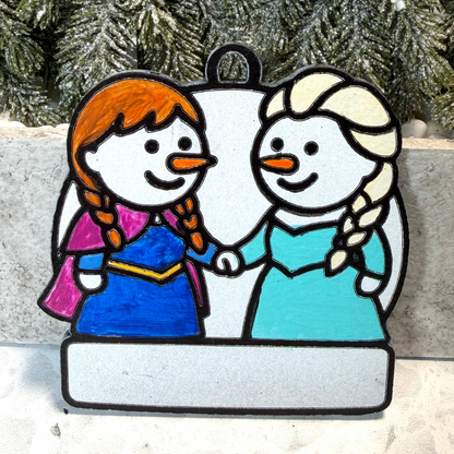 Royal Snow Sisters Snowman Ornament—Personalize