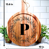 The Round Statement Last Name Letter Engraved | Charcuterie and Cutting Board – 13.6" x 10" Acacia Wood (Copy)