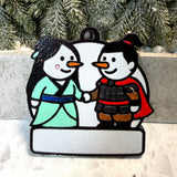 Warrior Couple Snowman Ornament—Personalize