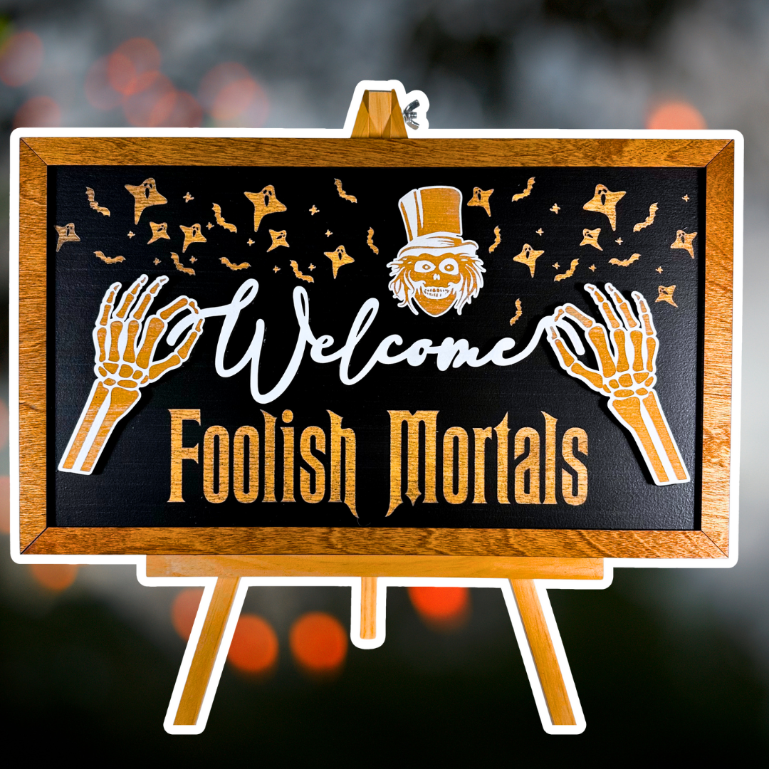 Skeleton Hello. Sign Welcome Foolish Skeleton Framed Halloween Sign – JRW Design Co.