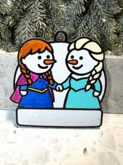 Royal Snow Sisters Snowman Ornament—Personalize