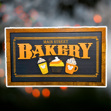 Original Fall Main Street Bakery | Black Background Framed Halloween Sign