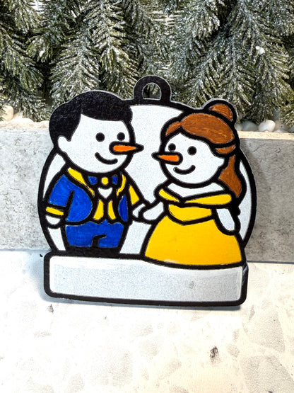 Enchanted Winter Rose Snowman Ornament—Personalize