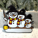Wizard House Colors Family of Three Snowman Ornament—Peronalize