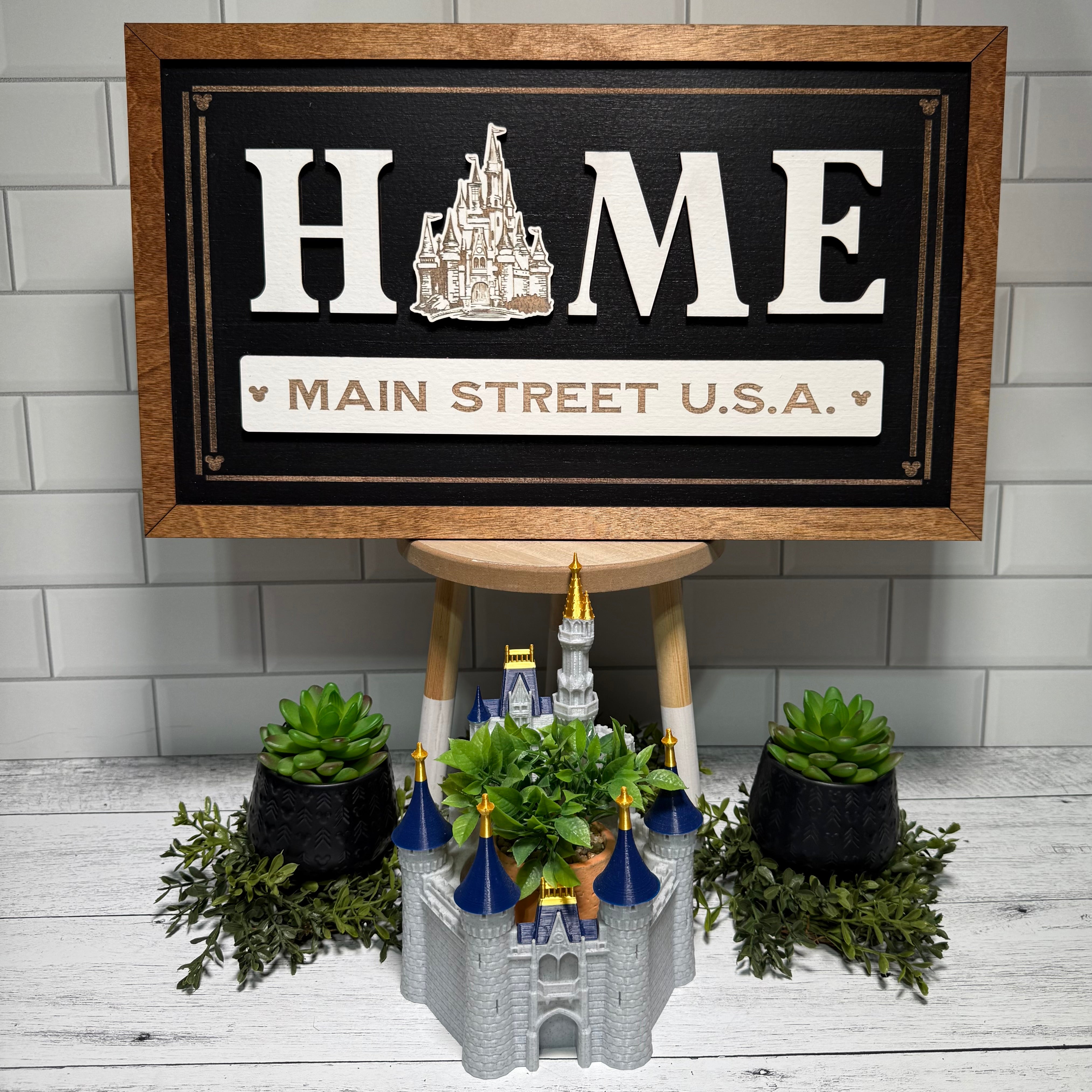 HOME Custom Family Name | Black Background Framed Sign - Handmade by JRW Design Co.