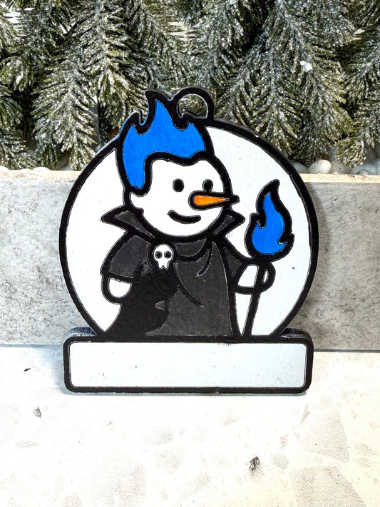 Blue Flame Snowman Villain Ornament—Personalize