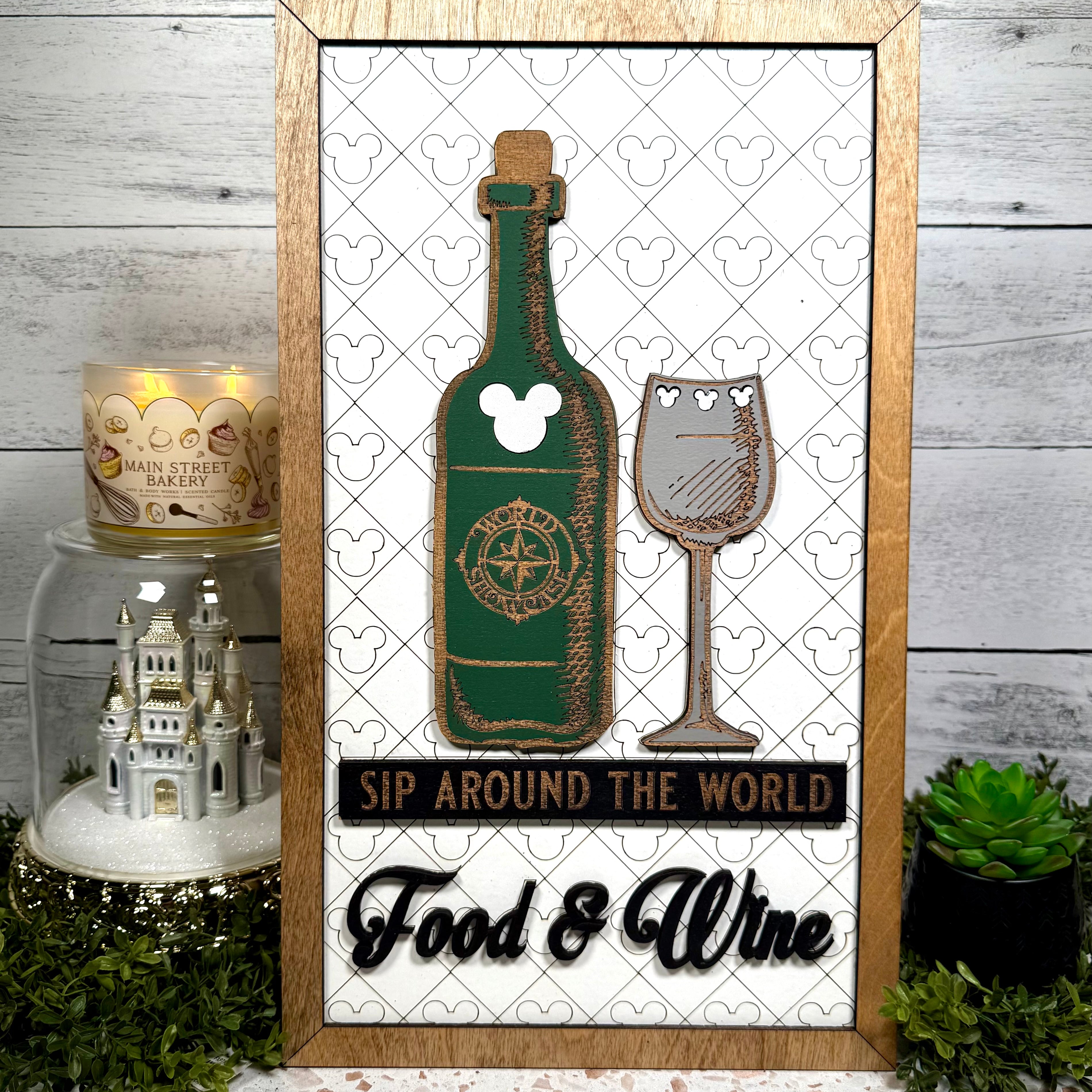 Sip Around The World | Food & Wine Festival Framed Sign - Handmade by JRW Design Co.