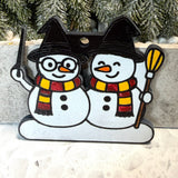 Wizard House Colors Couple Snowman Ornament—Personalize