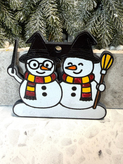 Wizard House Colors Couple Snowman Ornament—Personalize