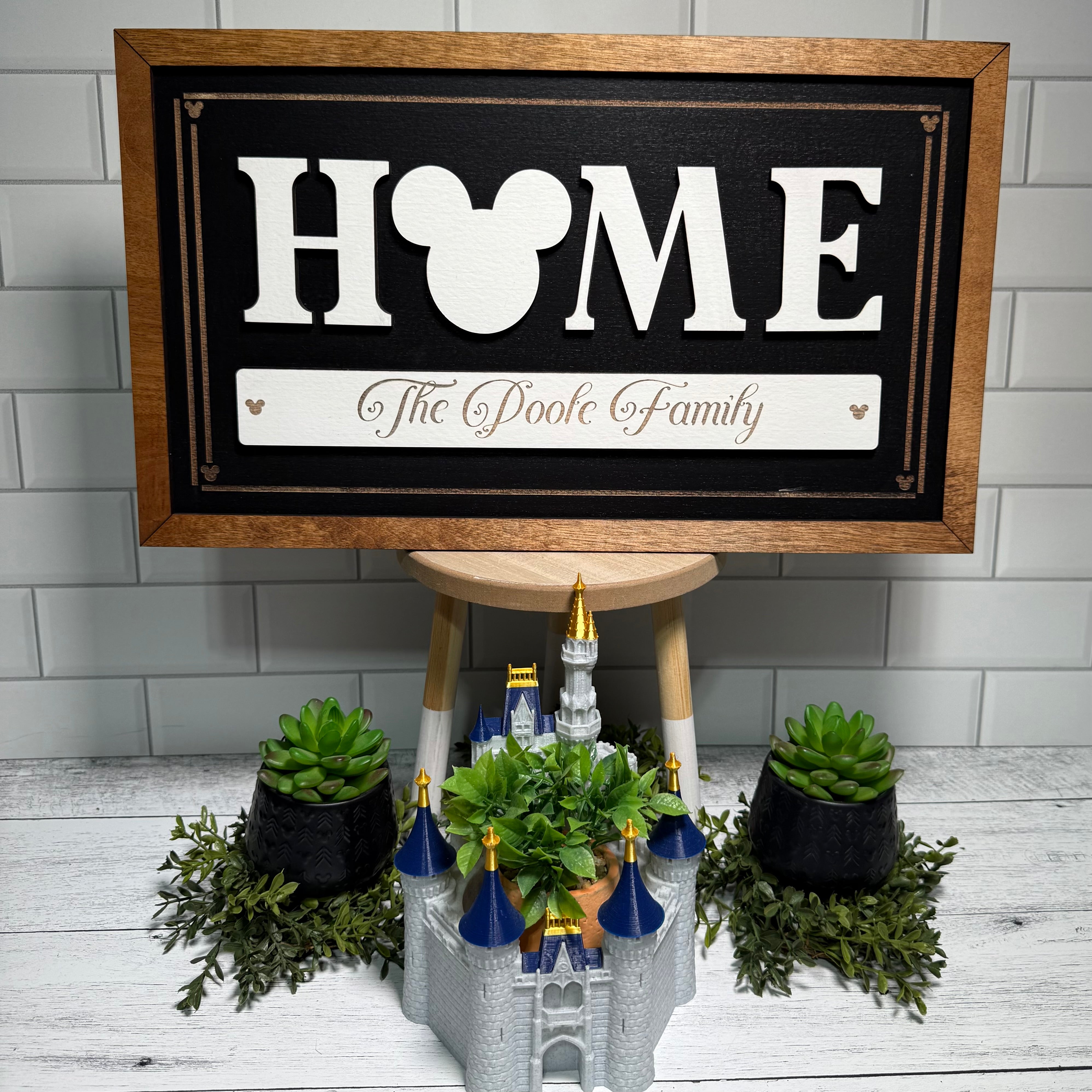 HOME Custom Family Name | Black Background Framed Sign - Handmade by JRW Design Co.