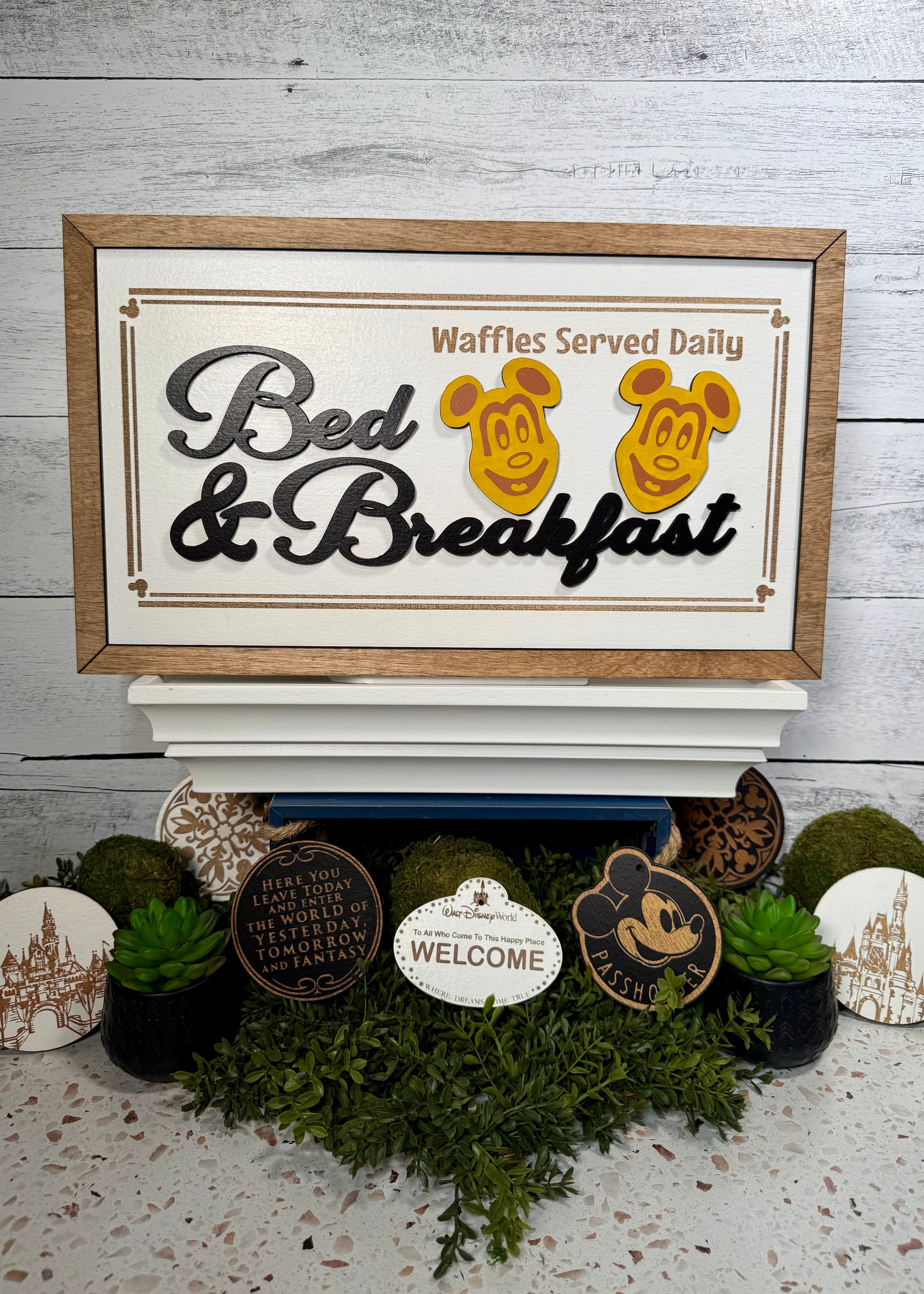 Waffles Served Daily | Character Waffle Bed & Breakfast Framed Sign - Handmade by JRW Design Co.