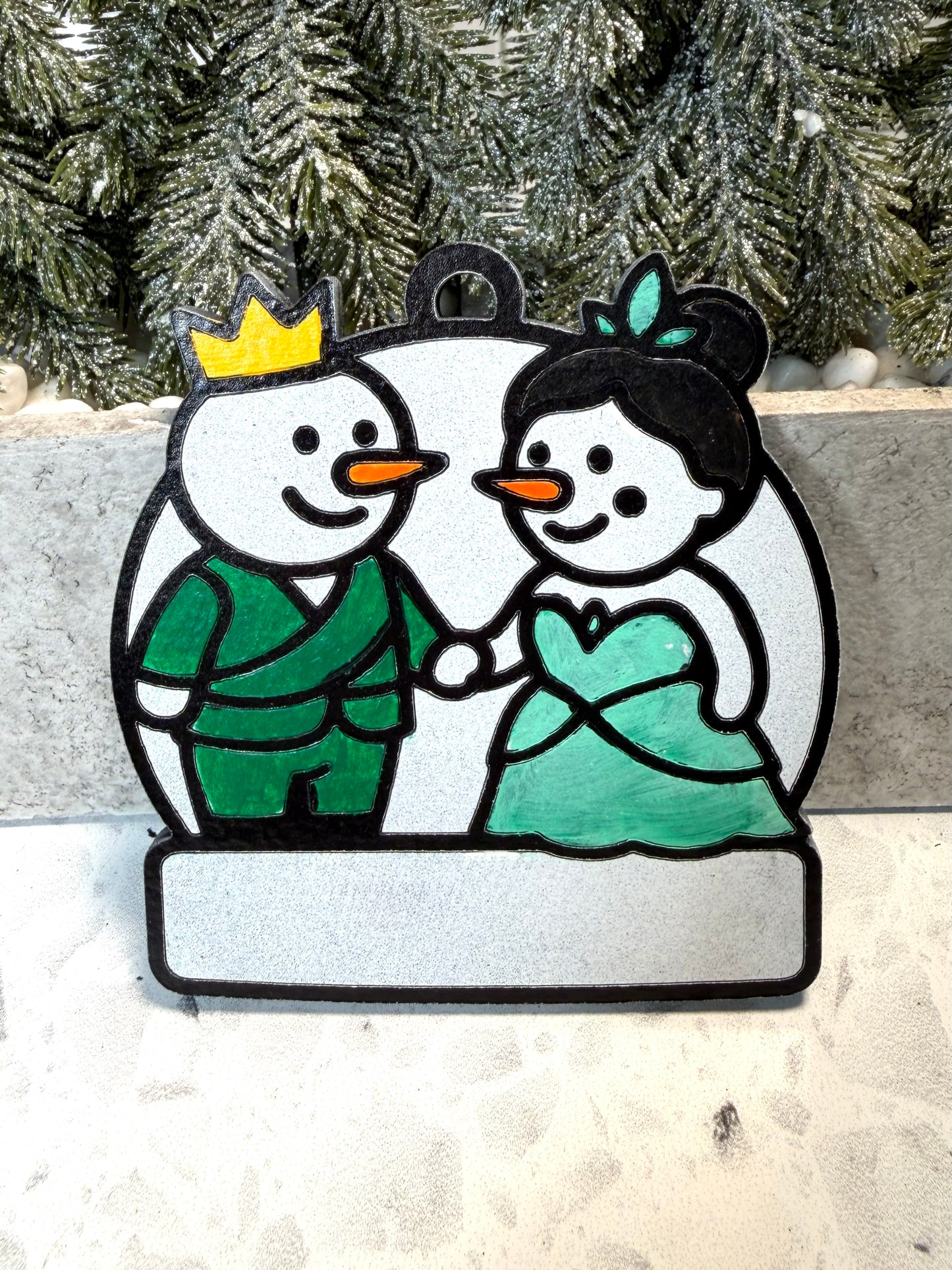 Royal Bayou Couple Snowman Ornament—Personalize