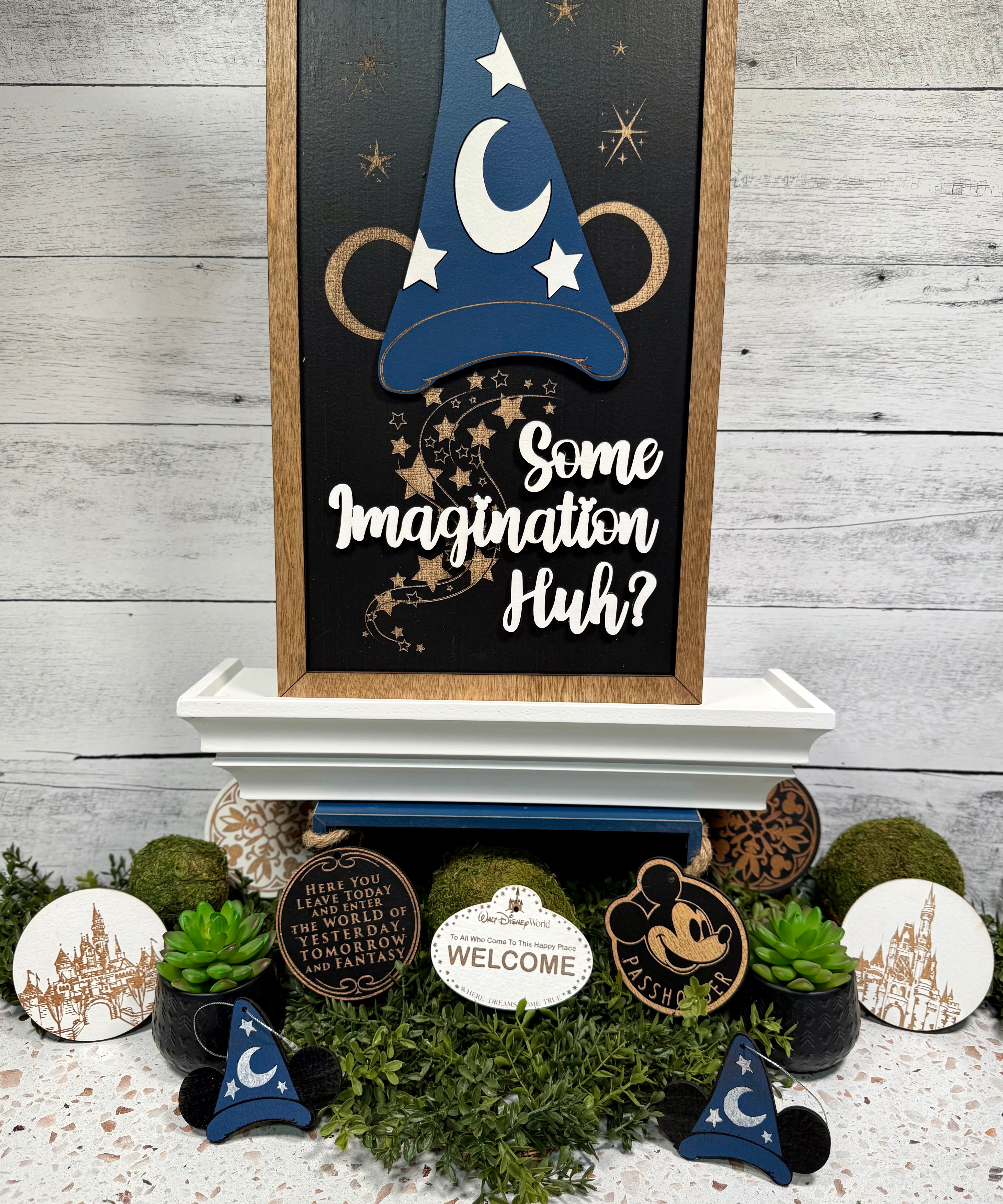 Some Imagination Huh? | Sorcerer Hat Black Background Framed Sign - Handmade by JRW Design Co.