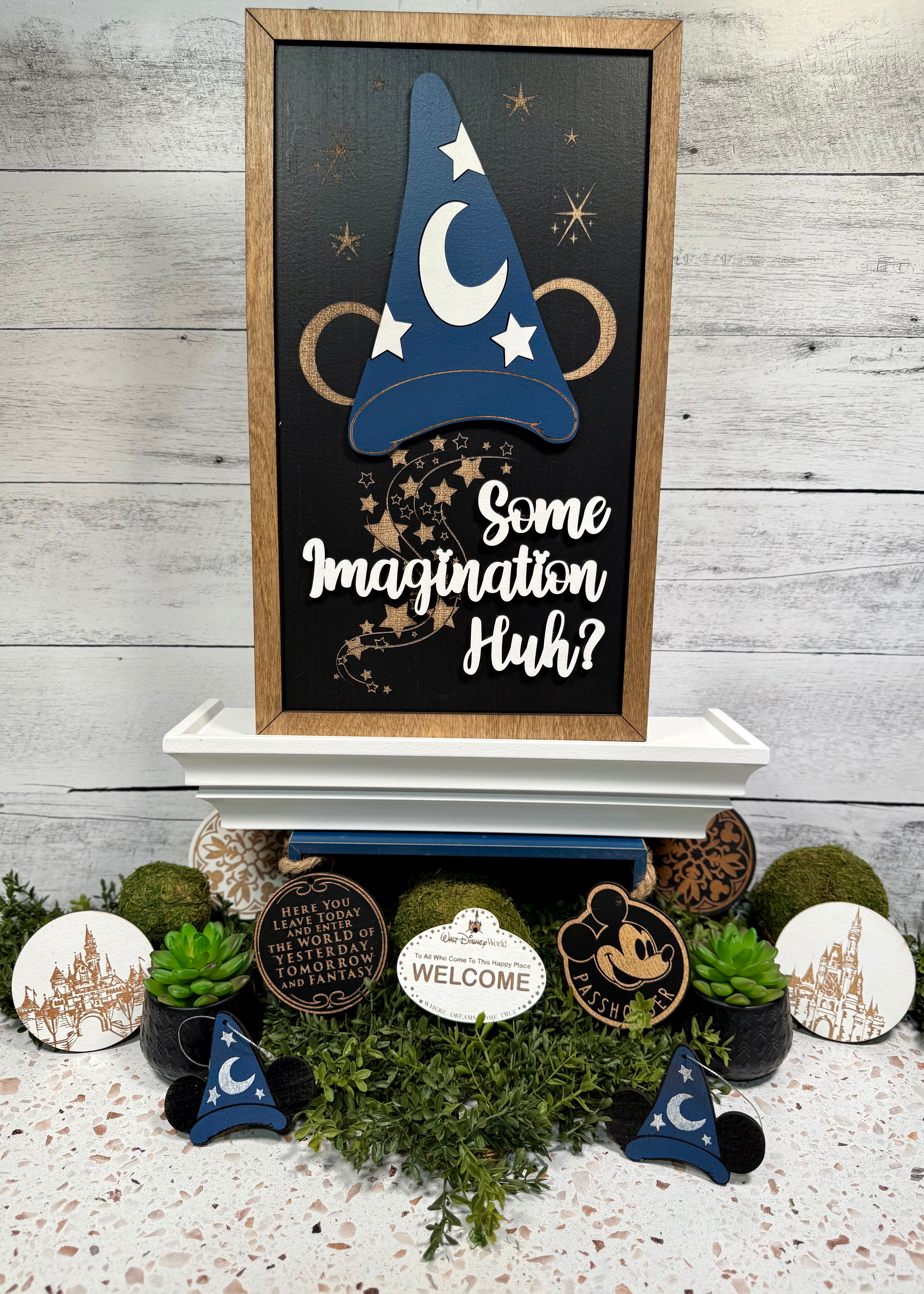 Some Imagination Huh? | Sorcerer Hat Black Background Framed Sign - Handmade by JRW Design Co.