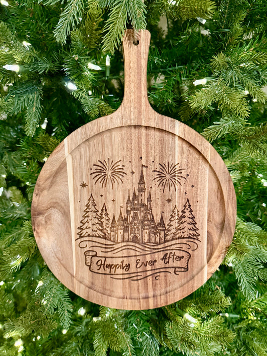 Winter Happily Ever After The Round Statement Charcuterie and Cutting Board – 13.6" x 10" Acacia Wood