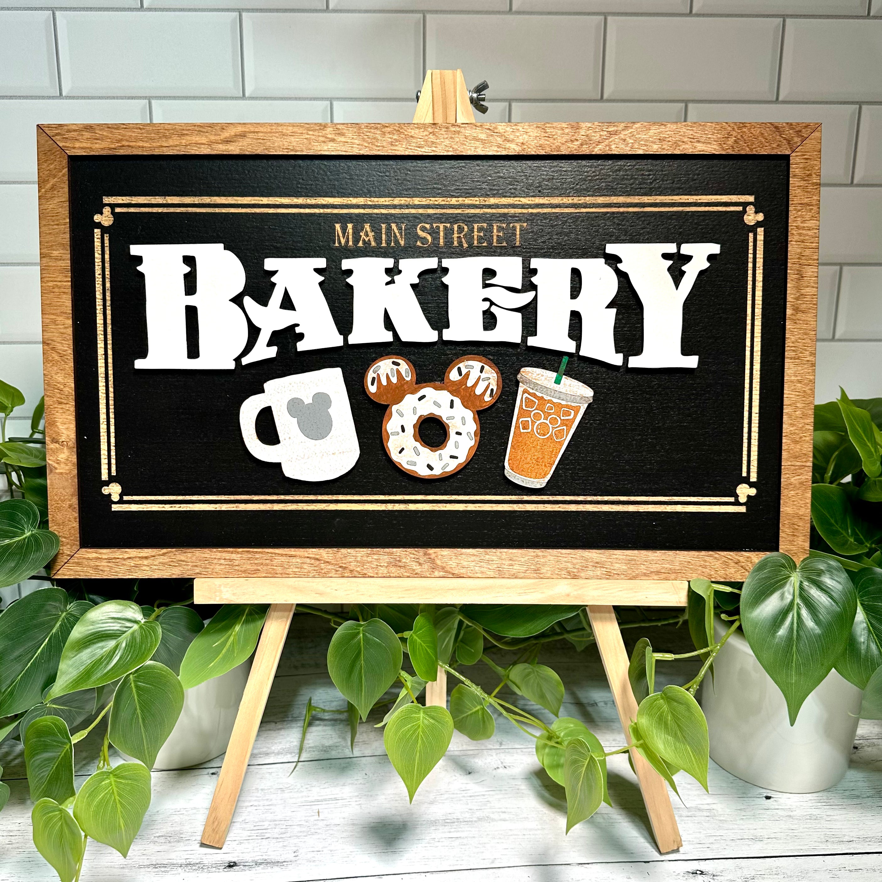 Main Street Bakery | Original Black Background Framed Sign - Handmade by JRW Design Co.