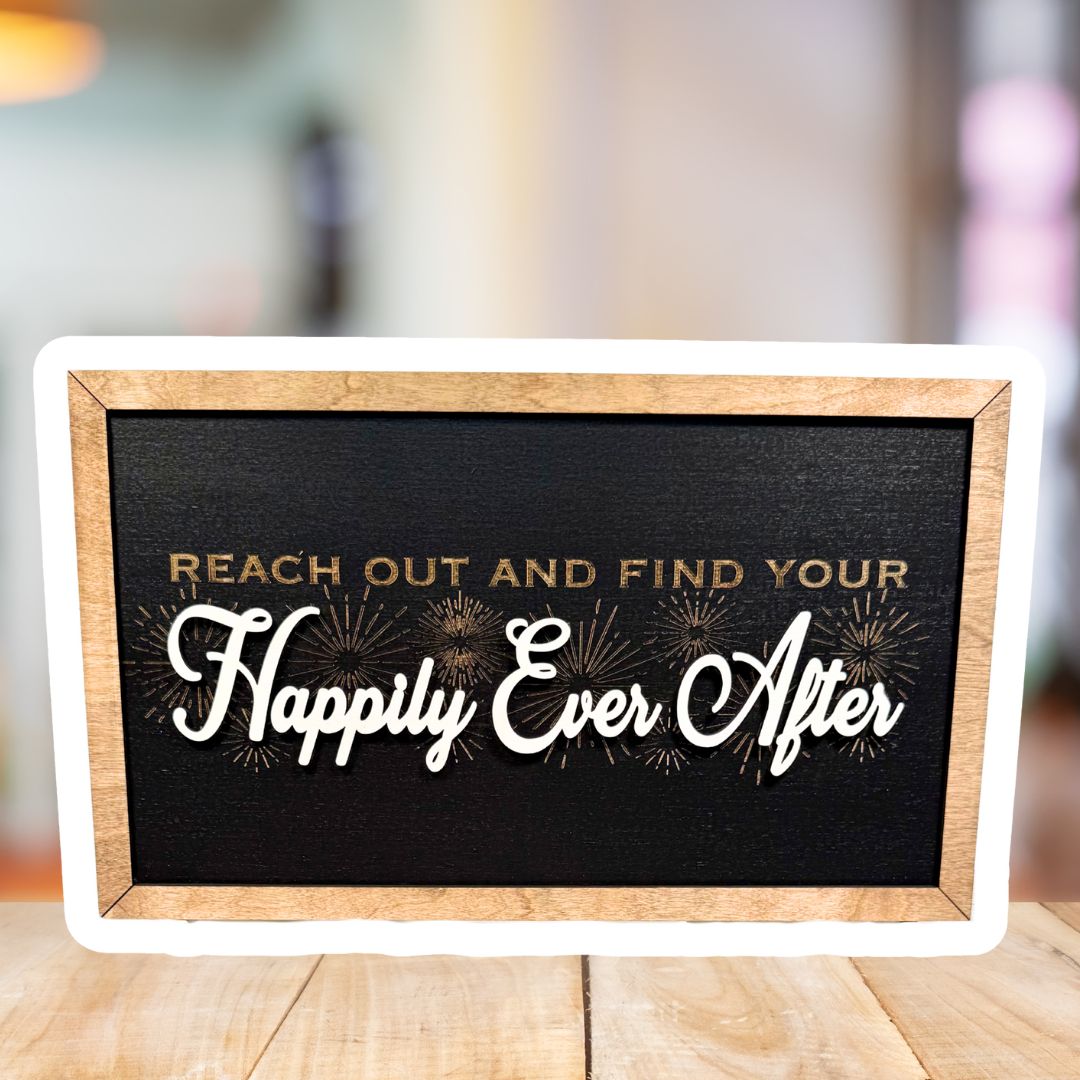 Happily Ever After | Castle & Fireworks Vertical Framed Sign - Handmade by JRW Design Co.