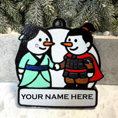 Warrior Couple Snowman Ornament—Personalize