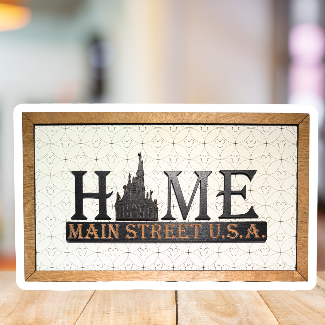 HOME Main Street U.S.A. | Sleeping Beauty Castle Light Background Framed Sign - Handmade by JRW Design Co.