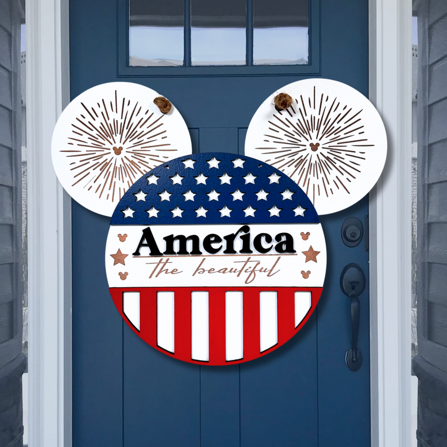 America The Beautiful Mouse Patriotic Door Sign