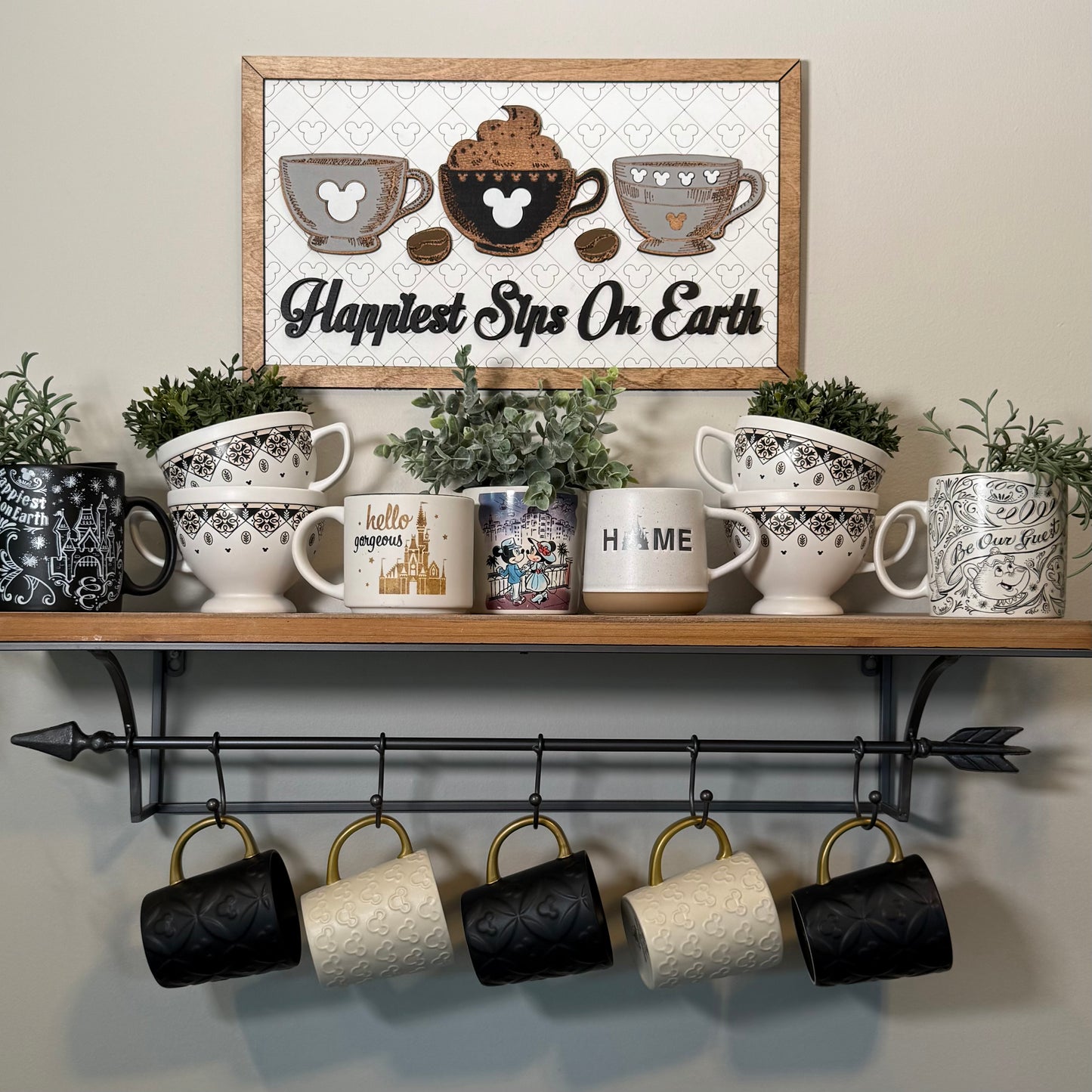 Happiest Sips Park-Inspired Framed Sign | Wooden Wall Art & Handmade Home Decor | 10.9in x 18.5in