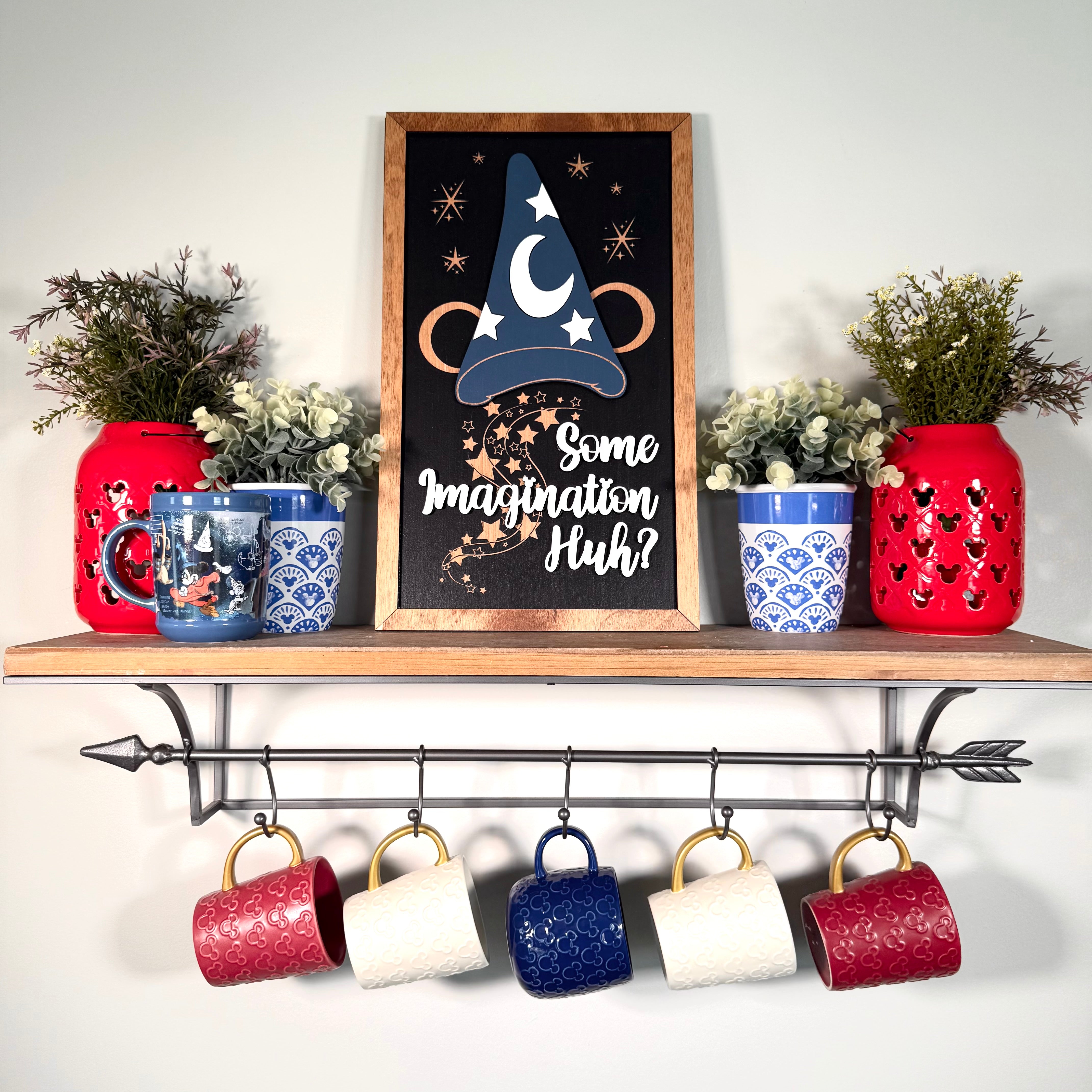 Some Imagination Huh? | Sorcerer Hat Black Background Framed Sign - Handmade by JRW Design Co.