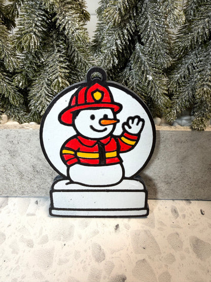 Brave Firefighter Snowman Ornament—Customizable