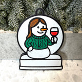Cozy Girl’s Night in Wine Connoisseur Snowman Ornament—Customizable