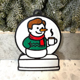 Cozy Coffee Lover Boy Snowman Ornament—Customizable