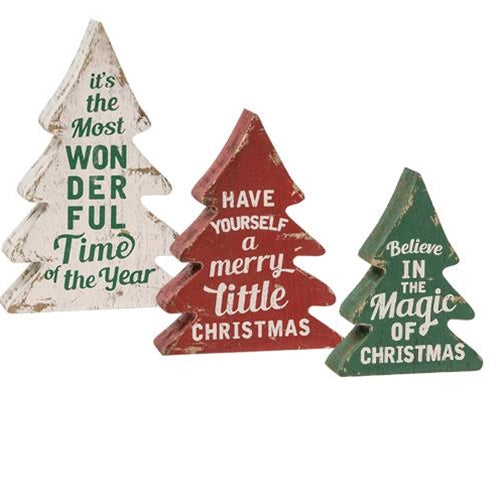 3/Set, Wonderful Time of Year Distressed Wooden Trees