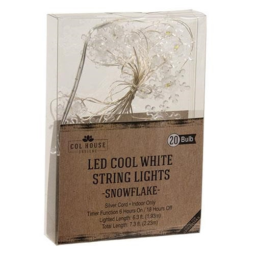 Cool White Snowflake LED Timer 10ct