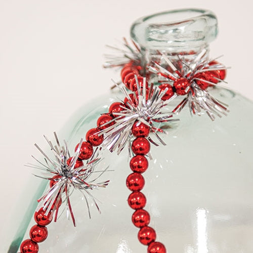 Red Bead & Tinsel Garland 43"L