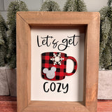 Magical Let's Get Cozy Red & Black Plaid Cup Framed Sign