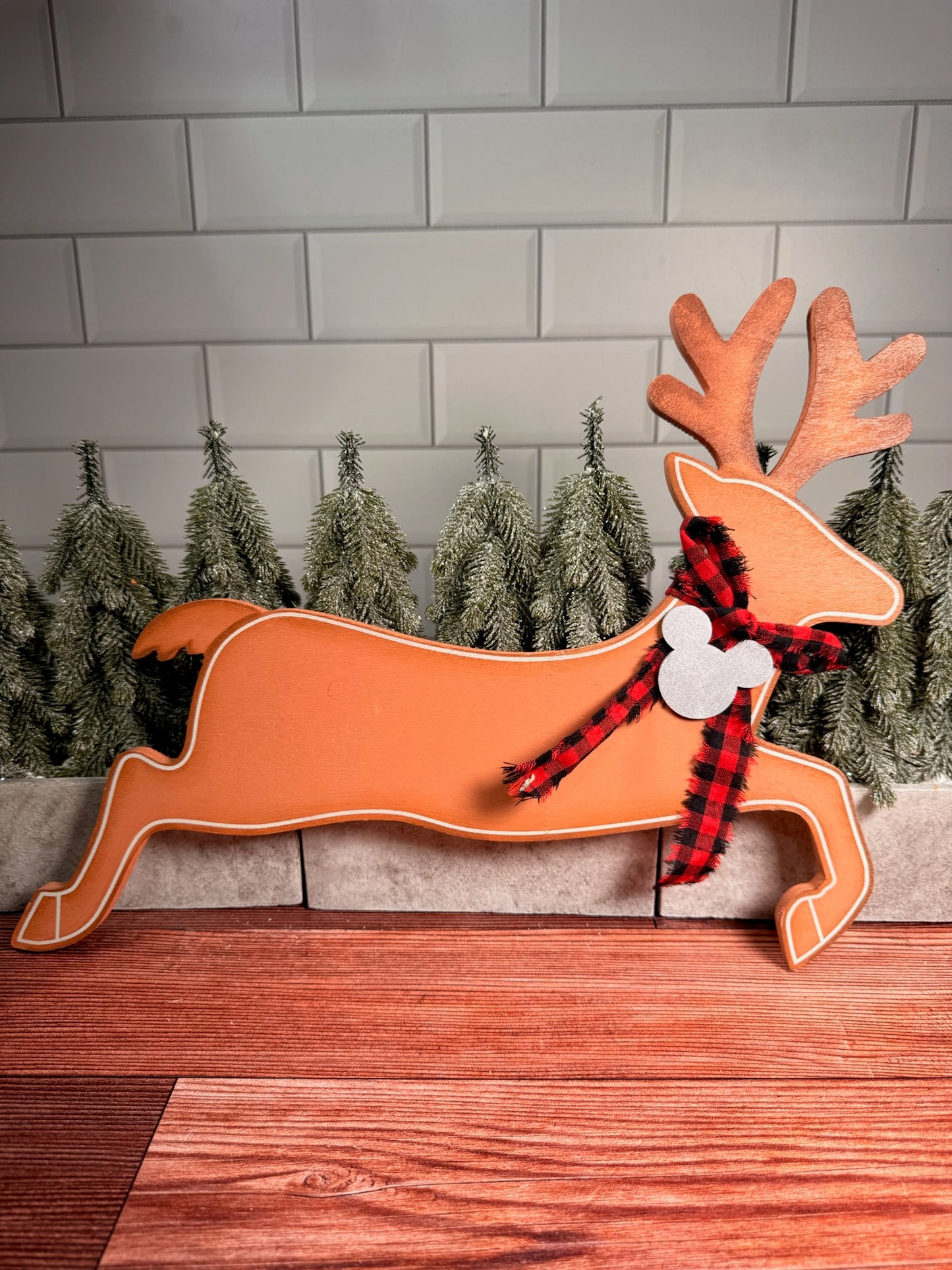 Magical Reindeer w/Buffalo Check Scarf Planter Stake Topper