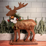 Magical Wooden Reindeer on Stand w/ Fur 13.5"