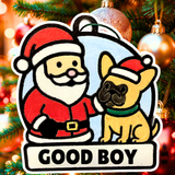 Santa and His Good Boy Bulldog Snowman Ornament—Personalize