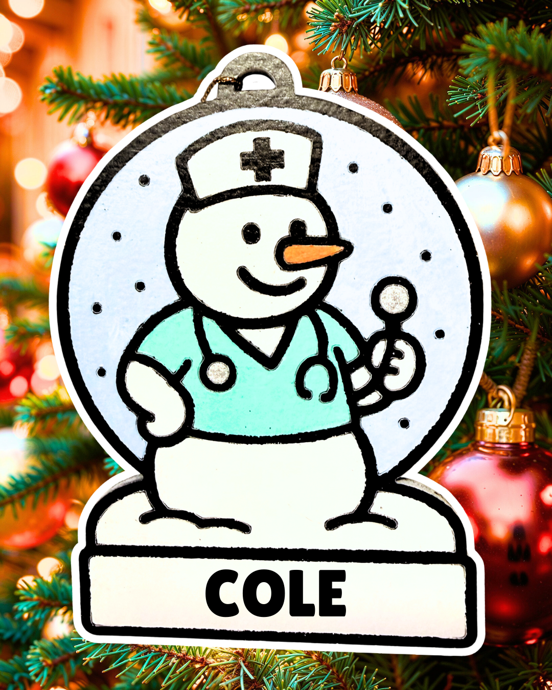Enchanting Male Nurse Snowman Ornament—Customizable