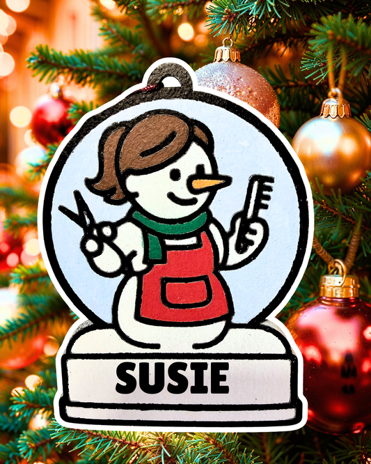 Enchanting Hairstylist Snowman Ornament—Customizable