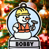 Enchanting Construction Snowman Ornament—Customizable