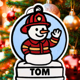 Brave Firefighter Snowman Ornament—Customizable