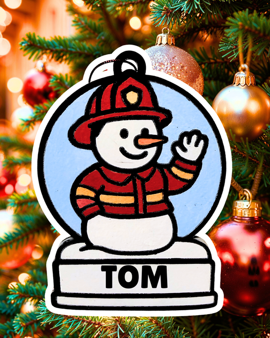 Brave Firefighter Snowman Ornament—Customizable